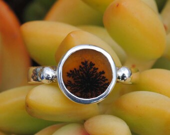 Dendritic Agate Ring, Sterling Silver Dendritic Agate Jewelry (Ring Size 8.5)