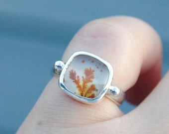 Dendritic Agate Ring, Sterling Silver Dendritic Agate Jewelry (Ring Size 4)