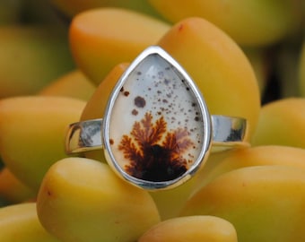 Dendritic Agate Ring, Sterling Silver Dendritic Agate Jewelry (Ring Size 6.25, 6.5, 6.75)