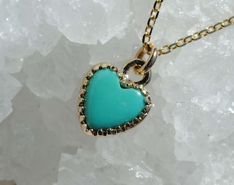 14K Gold Turquoise Heart Necklace, Solid 14K Gold Turquoise Heart Pendant, Dainty Little Turquoise Heart Jewelry