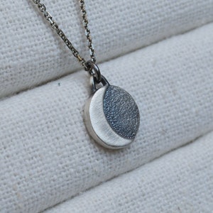 Oxidized Crescent Moon Necklace, Rustic Crescent Moon Jewelry, Silver Celestial Necklace image 1