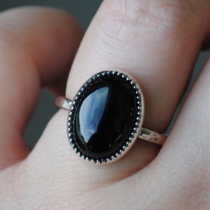 Größe 6.25, Sterling Silber Schwarzer Onyx Ring, Ovaler Schwarzer Onyx Schmuck