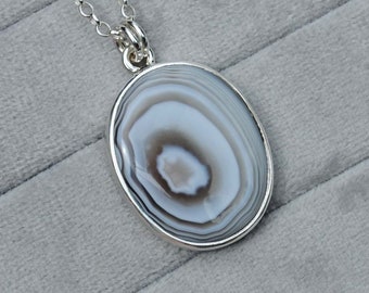 Oval Botswana Agate Necklace - Sterling Silver Botswana Agate Jewelry