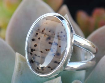 Montana Agate Ring, Sterling Silver Agate Ring, Montana Agate Jewelry, Size 7.5-7.75