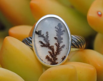 Dendritic Agate Ring, Sterling Silver Dendritic Agate Jewelry (Ring Size 7, 7.25, 7.5)