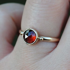 14K Gold Garnet Ring, Solid 14K Gold Garnet Jewelry, Size 5.75-6