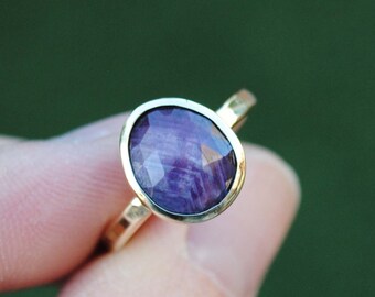 14K Gold Sapphire Ring, 14K Gold Sapphire Jewelry, Rose Cut Sapphire 14K Gold Ring, SIZE 5 (can be sized up to a 5.25, 5.5, 5.75)