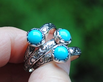 Sterlingzilveren ring turkoois Doornroosje, sieraden Doornroosje, turkoois stapelring