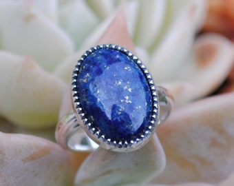 SIZE 4, Lapis Lazuli Ring, Sterling Silver Lapis Lazuli  Jewelry