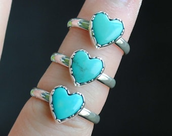 Petite Turquoise Heart Ring, Sterling Silver Turquoise Heart Jewelry
