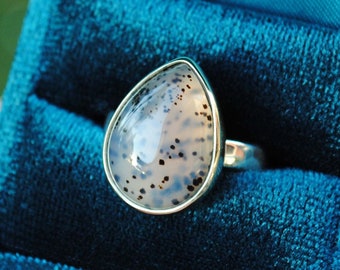 Size 6, Sterling Silver 14K Gold Montana Agate Ring, 14K Sterling Silver Montana Agate Jewelry