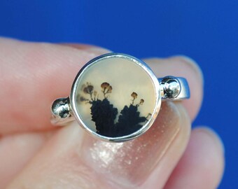 Dendritic Agate Ring, Sterling Silver Dendritic Agate Jewelry (Ring Size 6)