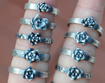 Succulent Sterling Silver Stacking Ring, Succulent Ring Jewelry