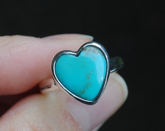 SIZE 6, Turquoise Heart Ring, Sterling Silver Turquoise Heart Jewelry