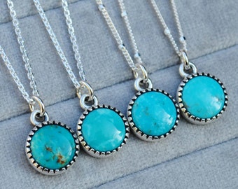 Sterling Silver Turquoise Necklace, Turquoise Round Pendant Jewelry, Turquoise Pendant