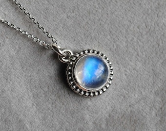 Sterling Silver Rainbow Moonstone Necklace, Rainbow Moonstone Pendant Jewelry