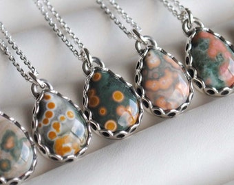 Sterling Silver Ocean Jasper Necklace, Ocean Jasper Drop Pendant Jewelry, Ocean Jasper Pendant