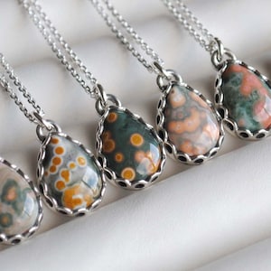 Sterling Silver Ocean Jasper Necklace, Ocean Jasper Drop Pendant Jewelry, Ocean Jasper Pendant