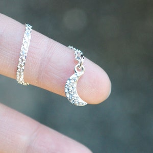 Tiny Crescent Moon Necklace, Sterling Silver Crescent Necklace, Crescent Moon Jewelry, Silver Celestial Necklace