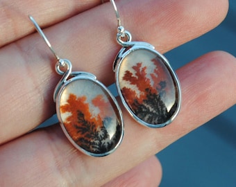 Dendritic Agate Earrings Sterling Silver, Dendrite Agate Jewelry