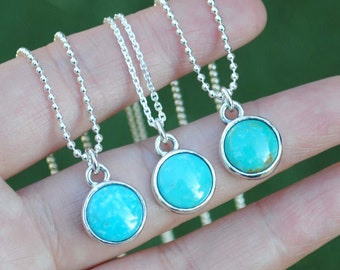 Sterling Silver Turquoise Necklace, Turquoise Round Pendant Jewelry, Turquoise Pendant