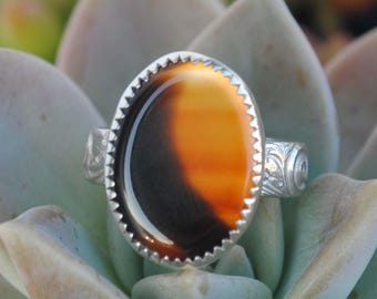 Montana Agate Ring, Sterling Silver Agate Ring, Montana Agate Jewelry, Size 6.5-6.75