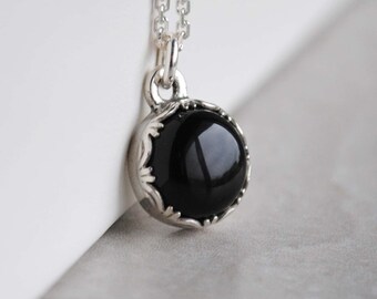 Sterling Silver Black Onyx Necklace, Black Onyx Pendant Jewelry, Black Onyx Pendant