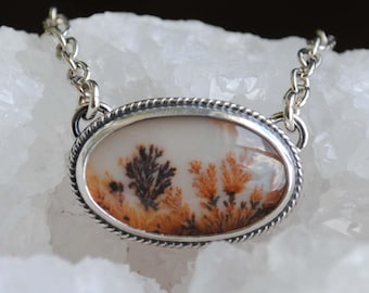 Dendritic Agate Necklace, Sterling Silver Dendritic Agate Jewelry