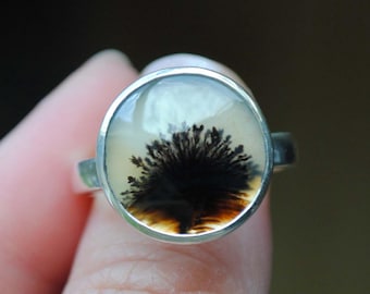 Dendritic Agate Ring, Sterling Silver Dendritic Agate Jewelry (Ring Size 9, 9.25, 9.5)