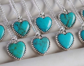 Sterling Silver Turquoise Heart Necklace, Little Turquoise Heart Necklace, Turquoise Heart Pendant, Turquoise Heart Jewelry