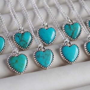 Sterling Silver Turquoise Heart Necklace, Little Turquoise Heart Necklace, Turquoise Heart Pendant, Turquoise Heart Jewelry