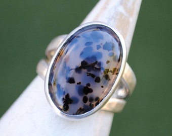 Montana Agate Ring, Sterling Silver Agate Ring, Montana Agate Jewelry, Size 9 (wide band fits like a 8.75)