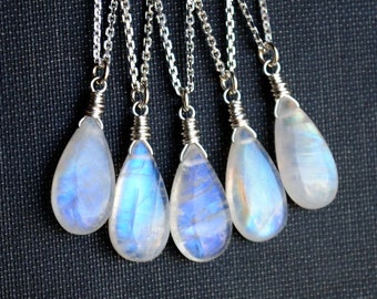 Moonstone Necklace Sterling Silver, Moonstone Jewelry, Rainbow Moonstone Necklace