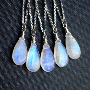 Moonstone Necklace Sterling Silver, Moonstone Jewelry, Rainbow Moonstone Necklace