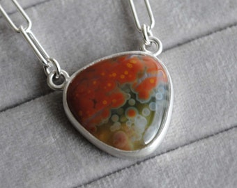 Sterling Silver Ocean Jasper Necklace, Ocean Jasper Pendant Jewelry