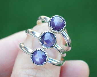 Sterling Silver Sapphire Ring, Sapphire Jewelry, Rose Cut Sapphire Stacking Ring