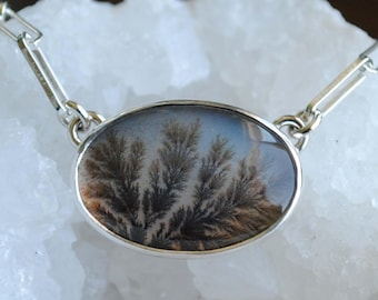 Dendritic Agate Necklace, Sterling Silver Dendritic Agate Jewelry