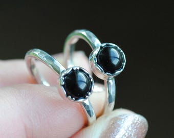 Black Onyx Ring, Sterling Silver Stacking Ring, Black Onyx Jewelry