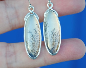 Dendritic Agate Earrings Sterling Silver, Dendrite Agate Jewelry