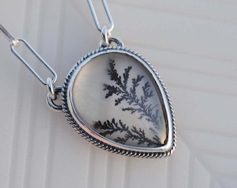 Dendritic Agate Necklace, Sterling Silver Dendritic Agate Jewelry
