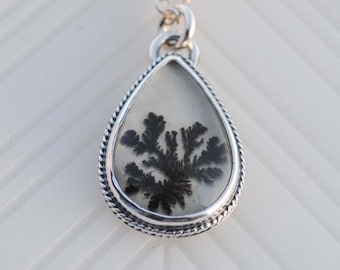 Dendritic Agate Necklace, Sterling Silver Dendritic Agate Jewelry
