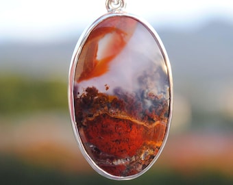 Sterling Silver Scenic Moss Agate Necklace, Moss Agate Jewelry, Pendant Sterling Silver