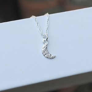 Tiny Crescent Moon Necklace (double rope chain), Sterling Silver Crescent Necklace, Crescent Moon Jewelry