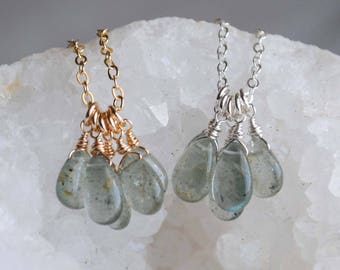 Moss Aquamarine Necklace, Drop Cluster Aquamarine Necklace, March Birthstone Necklace, March Birthstone Jewelry