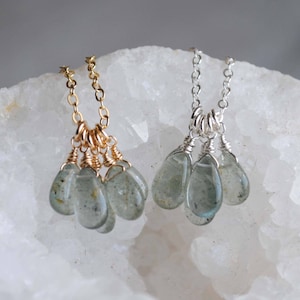 Moss Aquamarine Necklace, Drop Cluster Aquamarine Necklace, March Birthstone Necklace, March Birthstone Jewelry