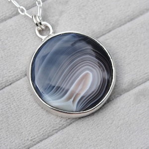 Round Botswana Agate Necklace - Sterling Silver Botswana Agate Jewelry