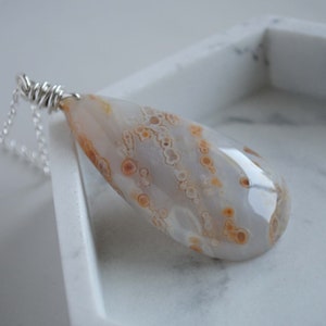 Collectible Ocean Jasper Drop Sterling Silver Necklace, Ocean Jasper Jewelry