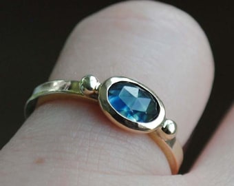 14K Gold Montana Sapphire Ring, Rose Cut Sapphire Solid Gold Jewelry, SIZE 5.5 (up to 5.75 or 6)