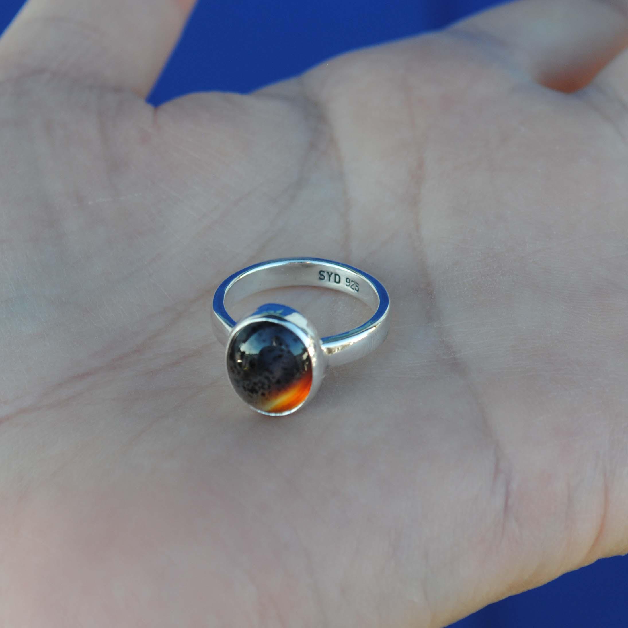 モンタナアゲートリング、スターリングシルバーアゲートリング