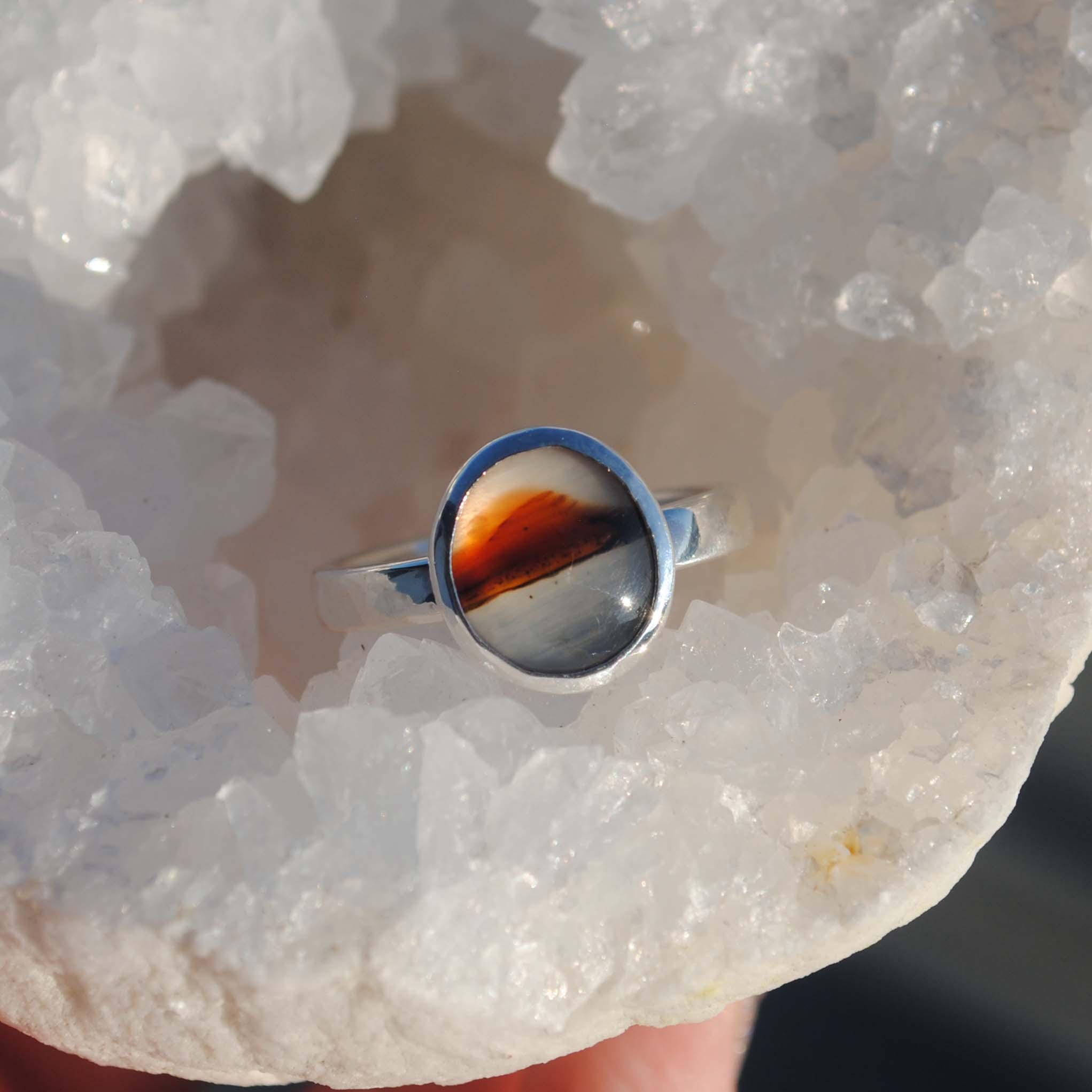 モンタナアゲートリング、スターリングシルバーアゲートリング